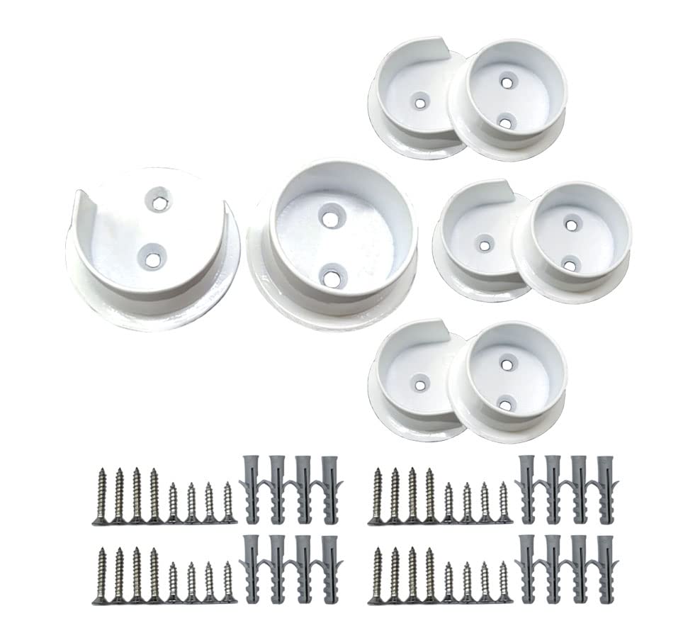 Qcaa Solid Brass Extra Heavy Closet Pole Socket Set, 1-1/2 Inch, With Stainless Screws, White, 4 Pairs, Made In Taiwan