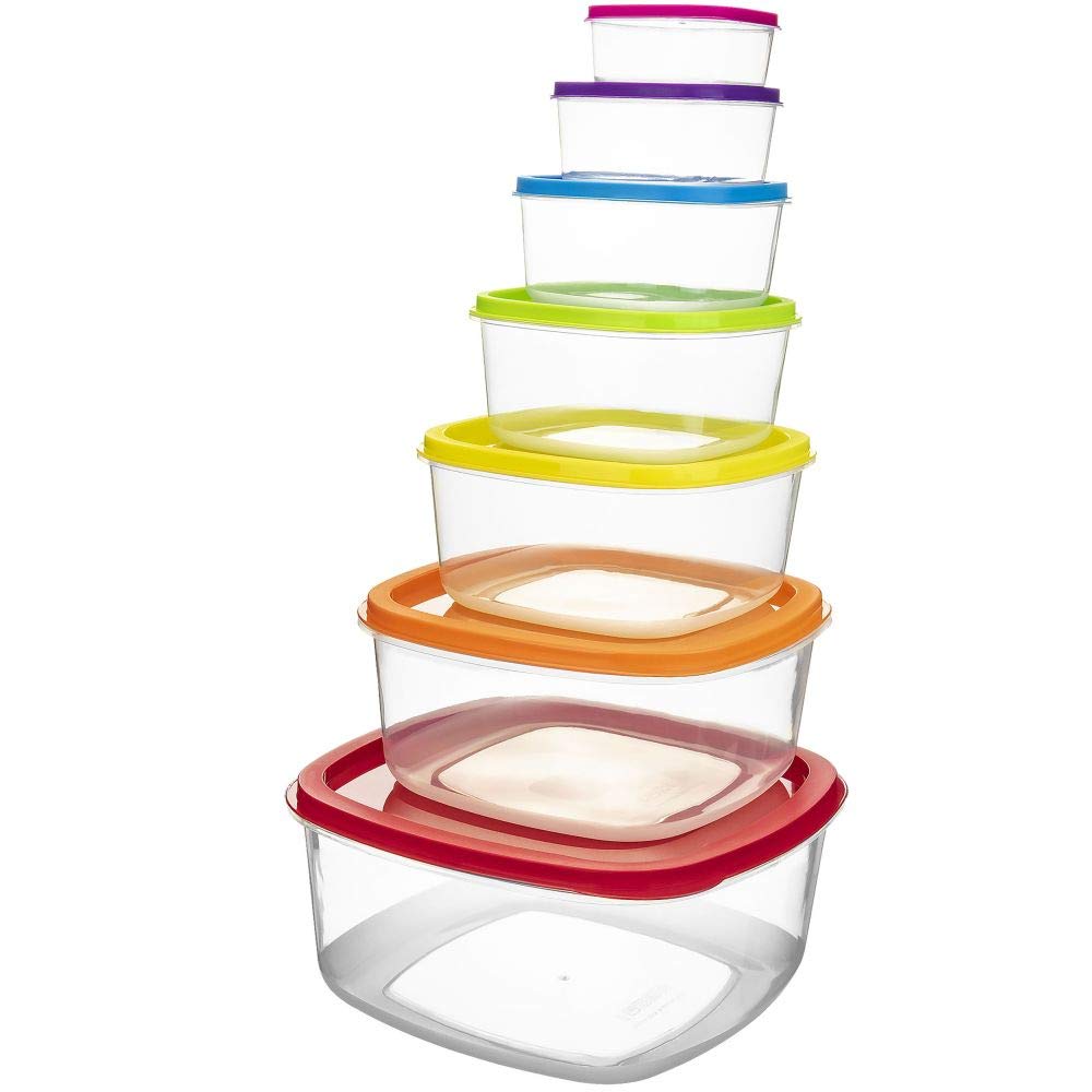 Southern Homewares Rectangle Food Storage Containers, Sh-10268-7 Set Of 7 Colorful Rectangle Holders W/Snap-On Lids