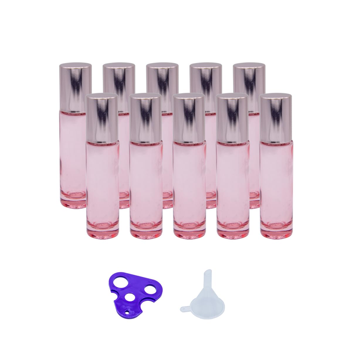 Tutuxio 10pcs 10ml Roller Bottles for Essential Oils, Pink Glass Rollon Bottles Perfume Vials with Stainless Steel Roller Ball,