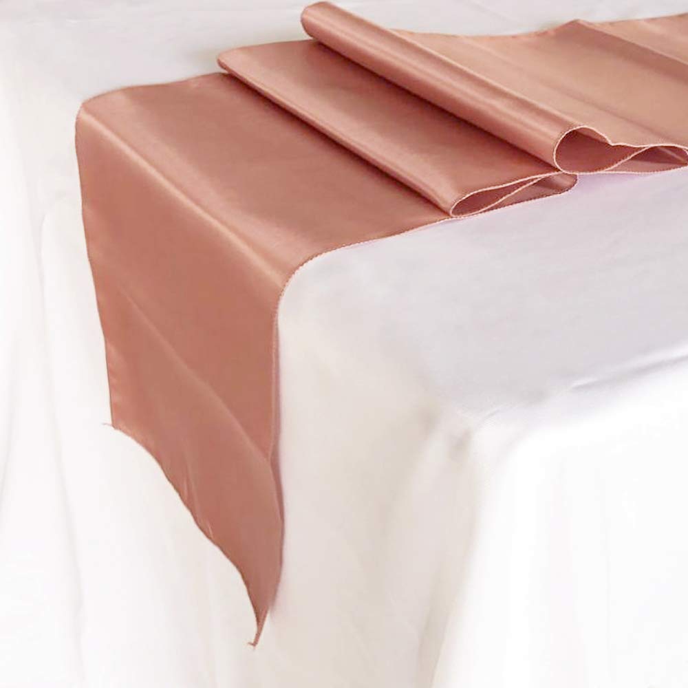Sinssowl 10 Satin Rose Gold Table Runner 12 X 108 Inches Wedding Table Runner For Party Banquet Baby Shower Dining Table Decorat