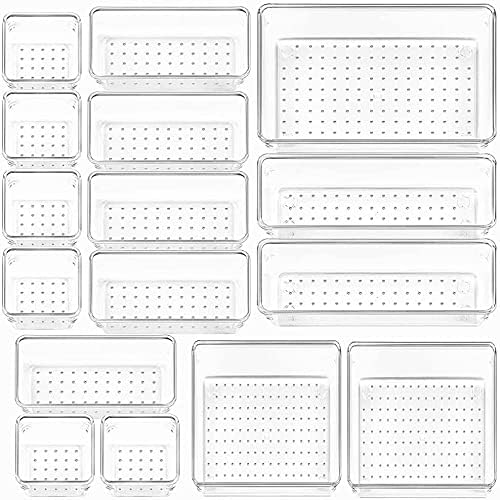 Dark Desk Drawer Organizers Trays Set Clear Plastic Storage Bins Bathroom Drawer Tray Dividers Vanity Trays Organizer For Bedroo