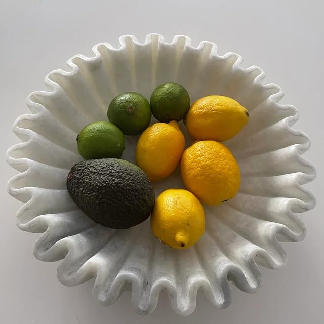Marble Ruffle Bowl, The Perfect Candy Dish for a Dark Countertops, Fruit Bowl for Kitchen Counter, Decorative Trays Side Table D