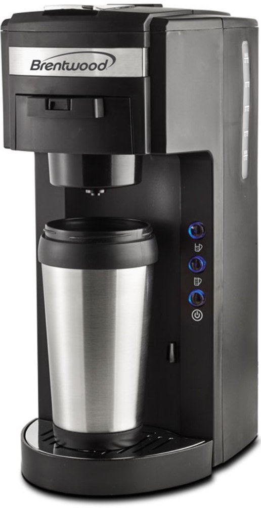 Brentwood Coffee Maker With Travel Mug, K-Cup Single Serve, Black