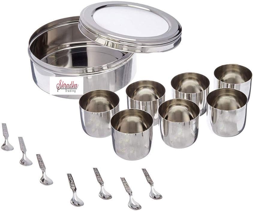 Shradha Trading Stainless Steel Transparent Masala Box/Spice Box/Masala Dabba/Spice Container - 7 Containers, Steel Masala Box/M