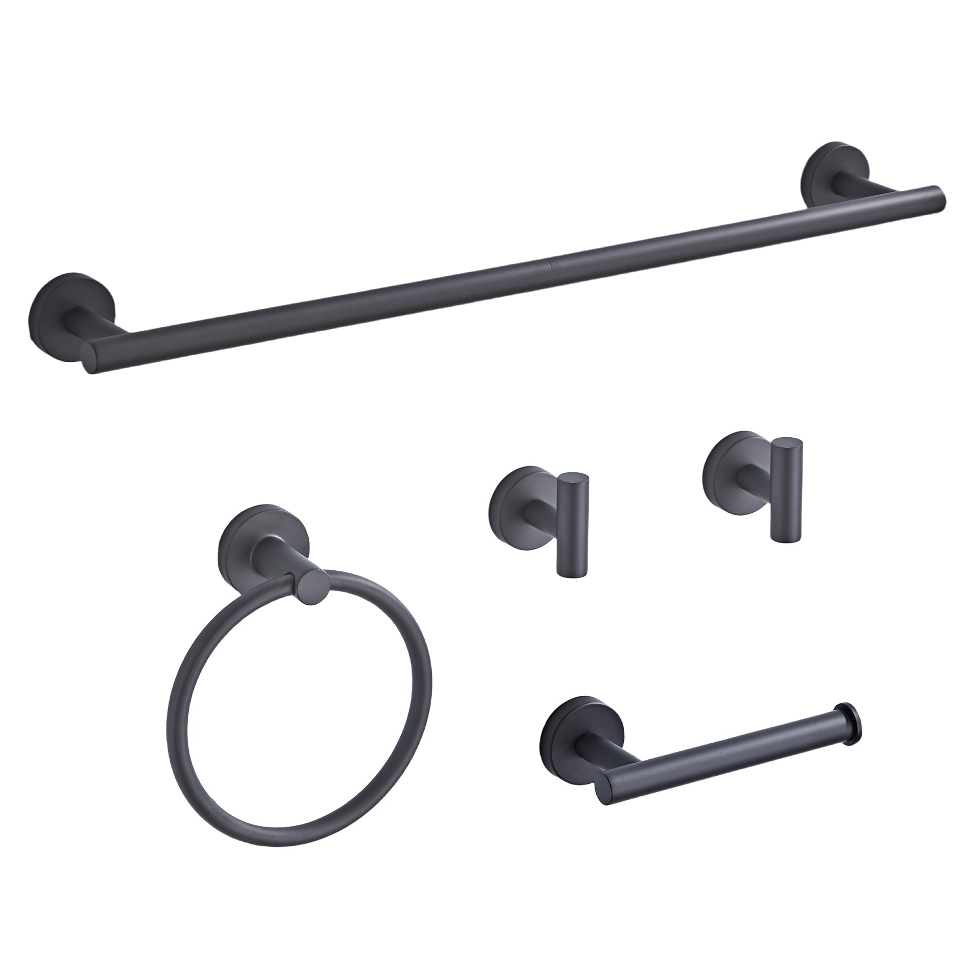 Matte Black Bathroom Hardware Set 5 Piece With Towel Racks For Bathroom, Sus304 Stainless Steel Bath Towel Bar Set, 24 Inch Wall