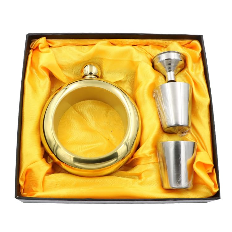 CNFLASK 3.5oz Bright Gold Bracelet Flask Gift Set 304 Stainless Steel Bangle Shaped Drinking Flask With Funnel & 2 Shot Glasses
