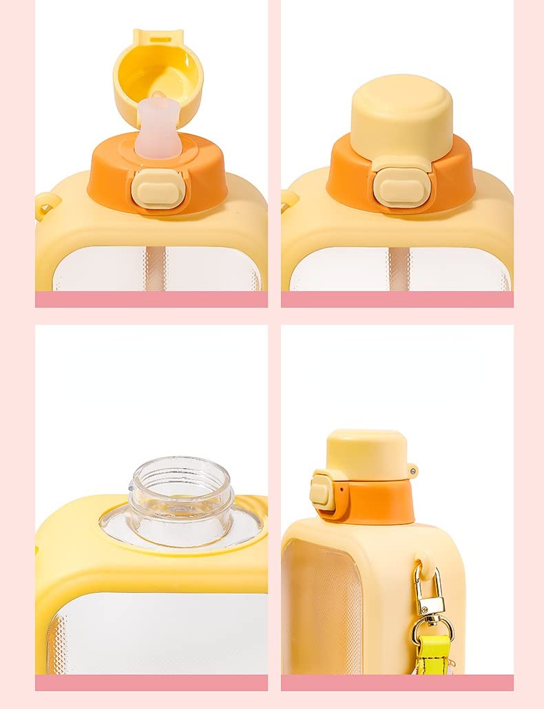 Nufr 24 Oz Square Transparent Water Bottle, Cute Portable Travel Canteen With Adjustable Strap 700Ml (Pink)