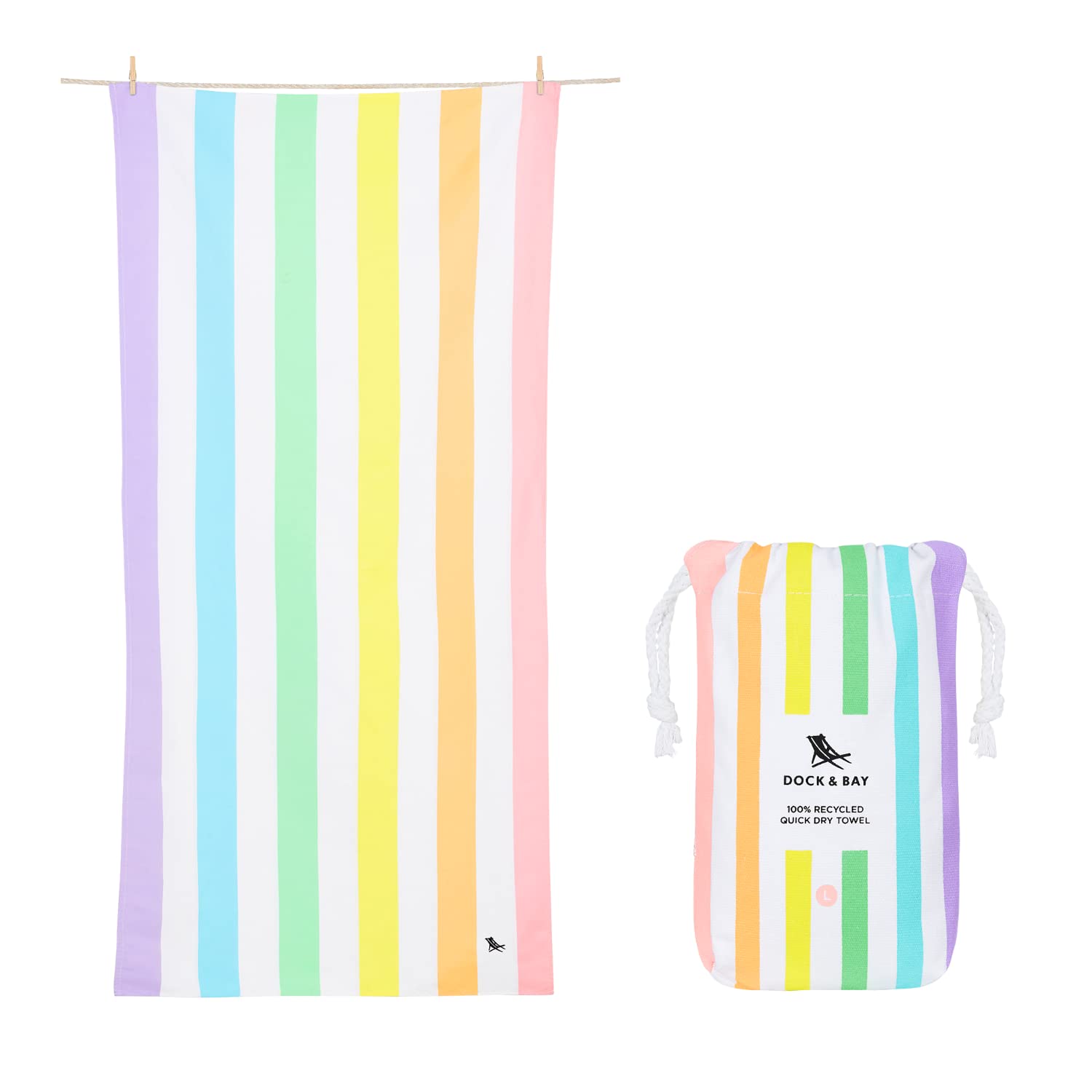 Dock & Bay Beach Towel - Quick Dry, Sand Free - Compact, Lightweight - 100% Recycled - Includes Bag - Summer - Unicorn Waves - L