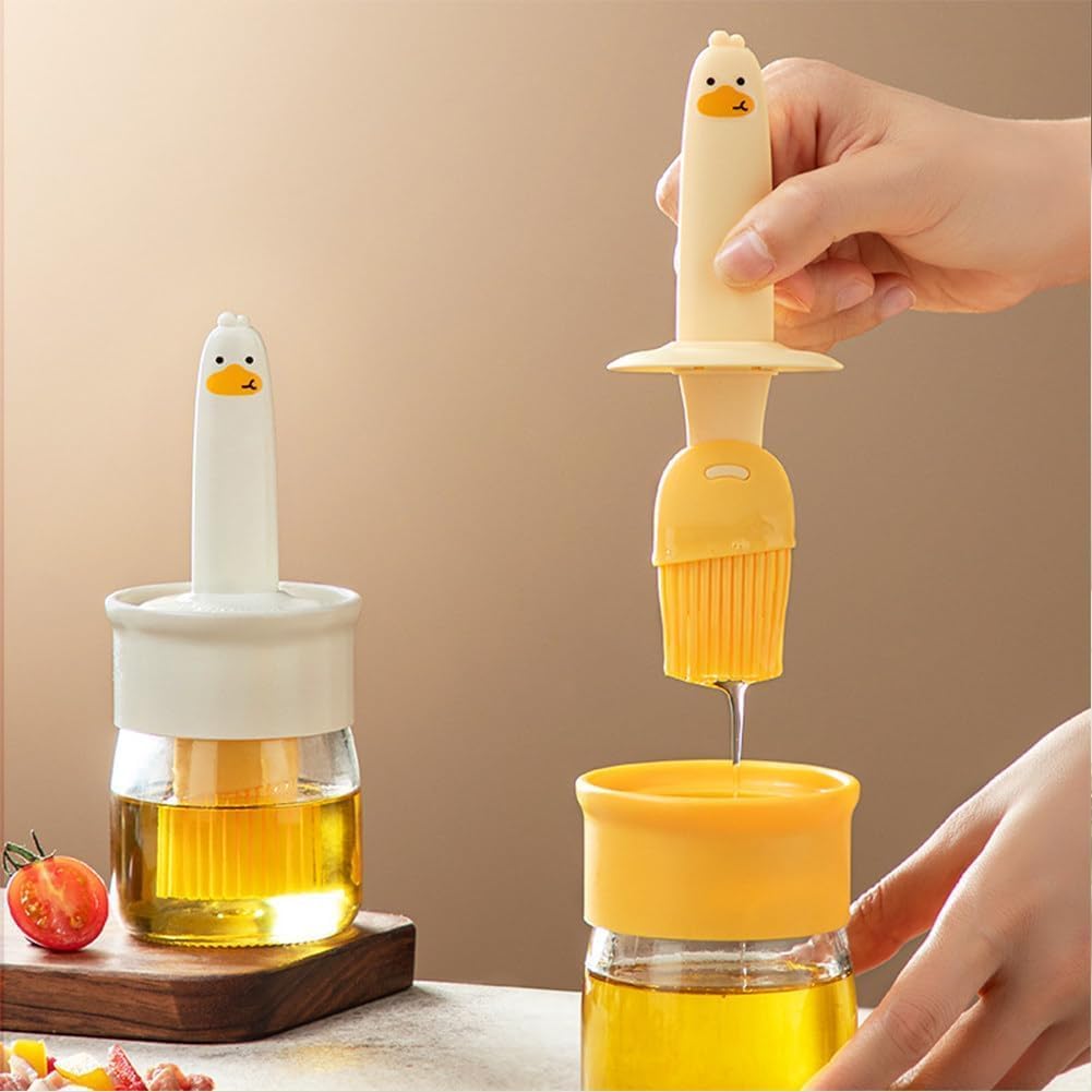 Glass 2 In 1 Olive Oil Measuring Dispenser Bottle With Silicone Basting Brush For Cooking Vinegar Sauce Bbq Grill Frying Baking 