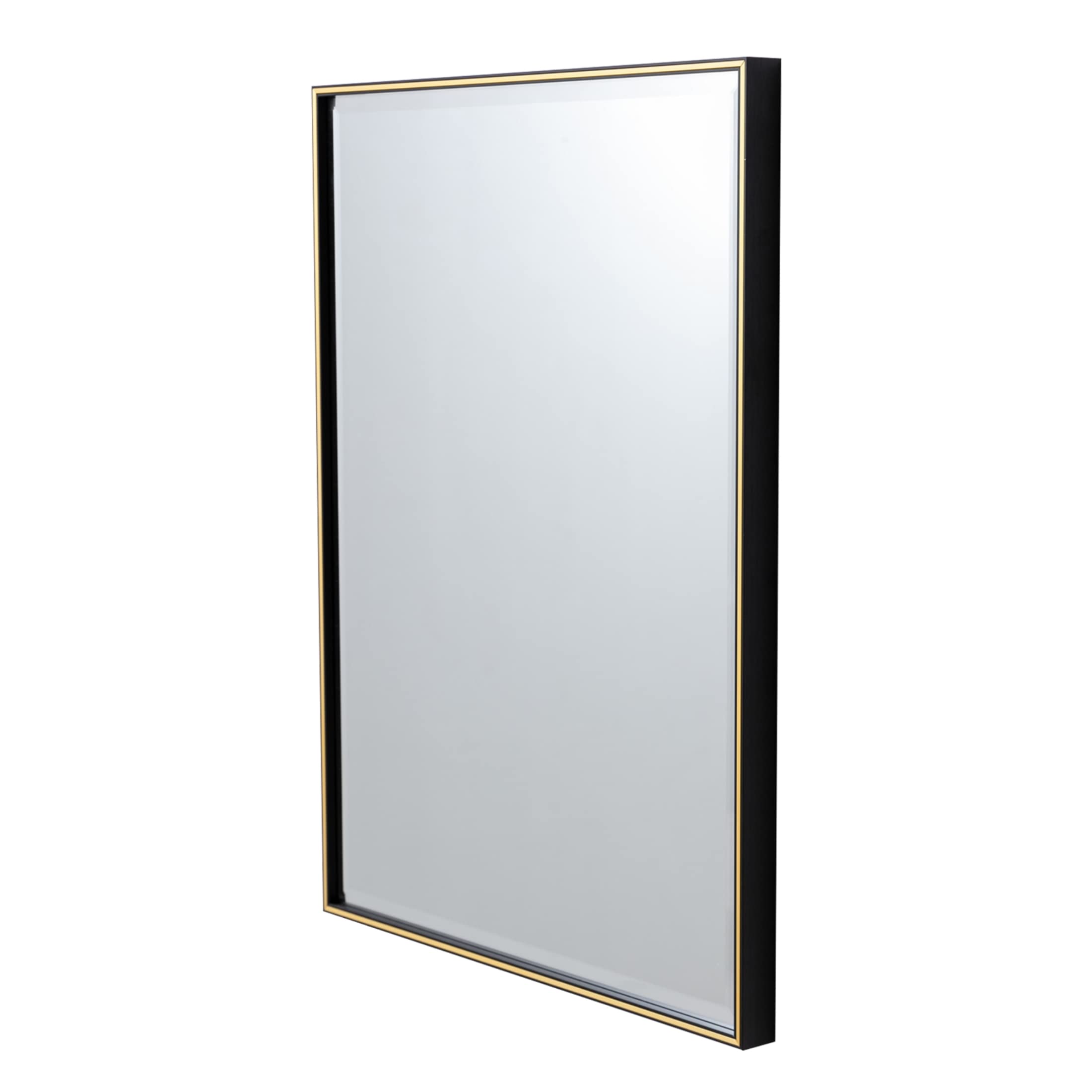 The Urban Port 28-Inch Beveled Metal Frame Rectangular Wall Mirror, Black, Gold Accent