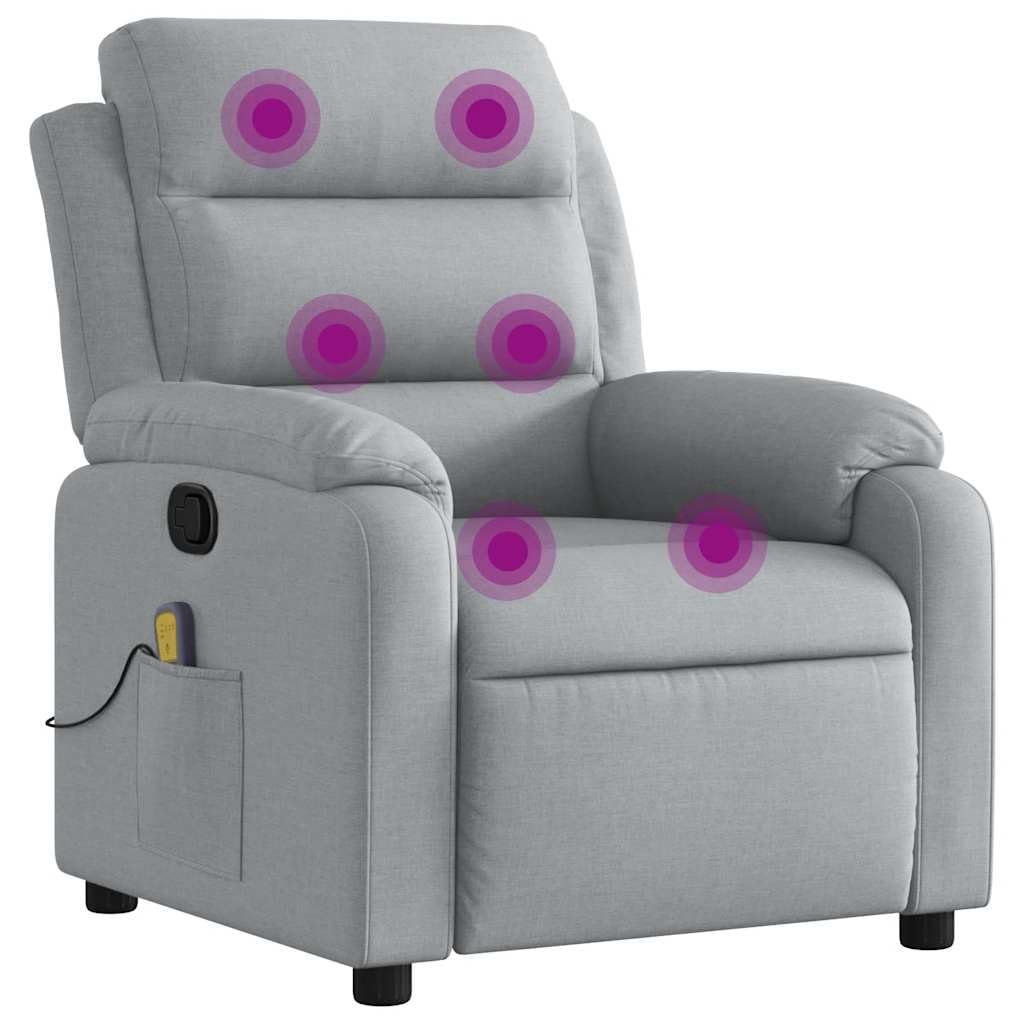 vidaXL Light Gray Fabric Massage Recliner Chair with Side Pocket and Manual Adjustability for Living Room Comfort-Like New Condition