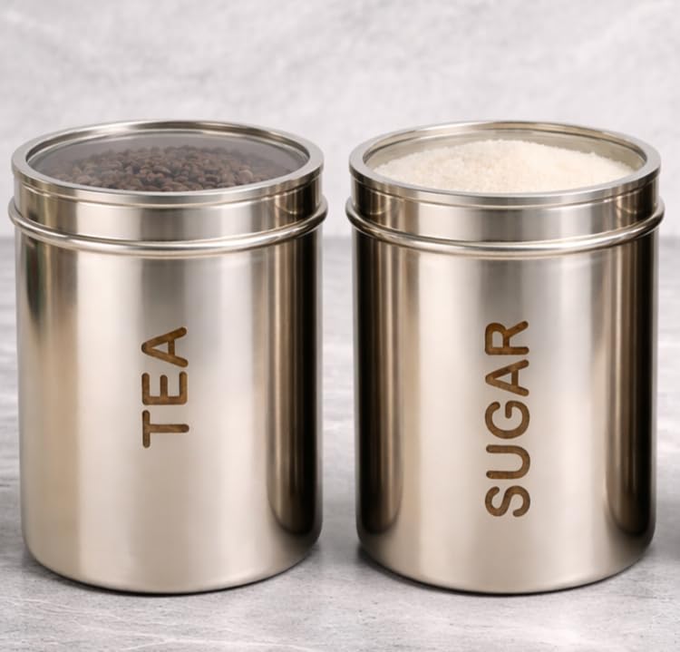 Steeple Tea Sugar Containers Set Of 2| Tea & Sugar Canister| Steel Containers| Kitchen Containers  (Pack Of 2)