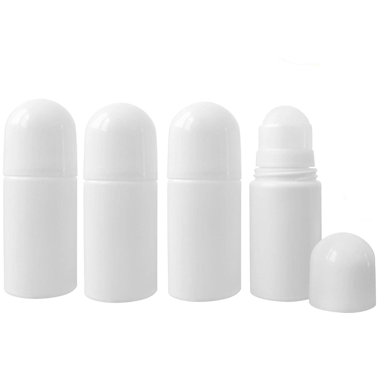 4Pcs 1.69 Fl Oz/50Ml Empty Refillable Roll On Bottles Reusable Leak-Proof Diy Containers With Plastic Roller Ball, White