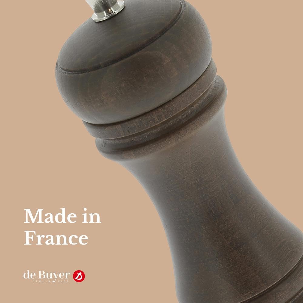 De Buyer Java Pepper Mill, Dark - 5.5    - Stainless Steel & Beechwood - Includes Knob To Adjust Grind Size - Corrosion Resistan