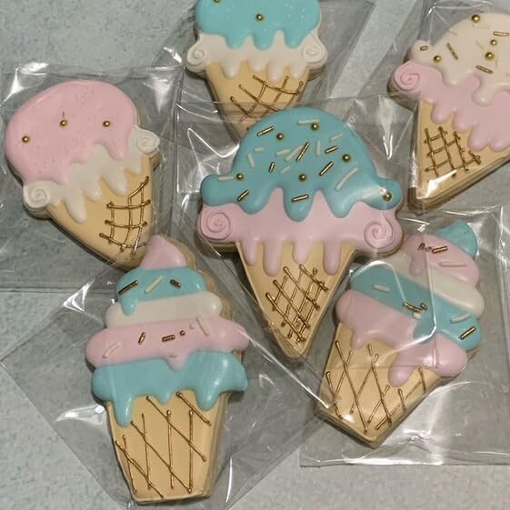 Lubtosmn Ice Cream Cookie Cutter Set-4 Inches-4 Piece-Popsicle, Hard And Soft Ice Cream Cone, Summer Fondant Biscui Cutters