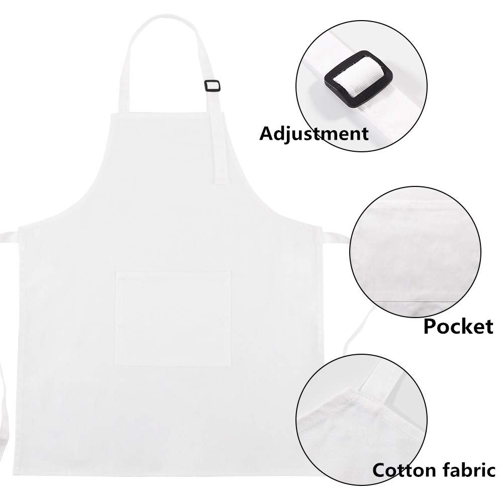 Crjhns Kids Apron And Chef Hat Set, Adjustable Cotton Child Aprons With Large Pocket White Girls Boys Kitchen Bib Aprons For Coo