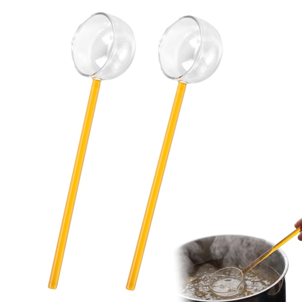 2 Pack 9.65 Heat Glass Ladle, High Temperature Borosilicate Glass Mixing Utensil Ladle With Pourable Mouth Can Be Heated Direct