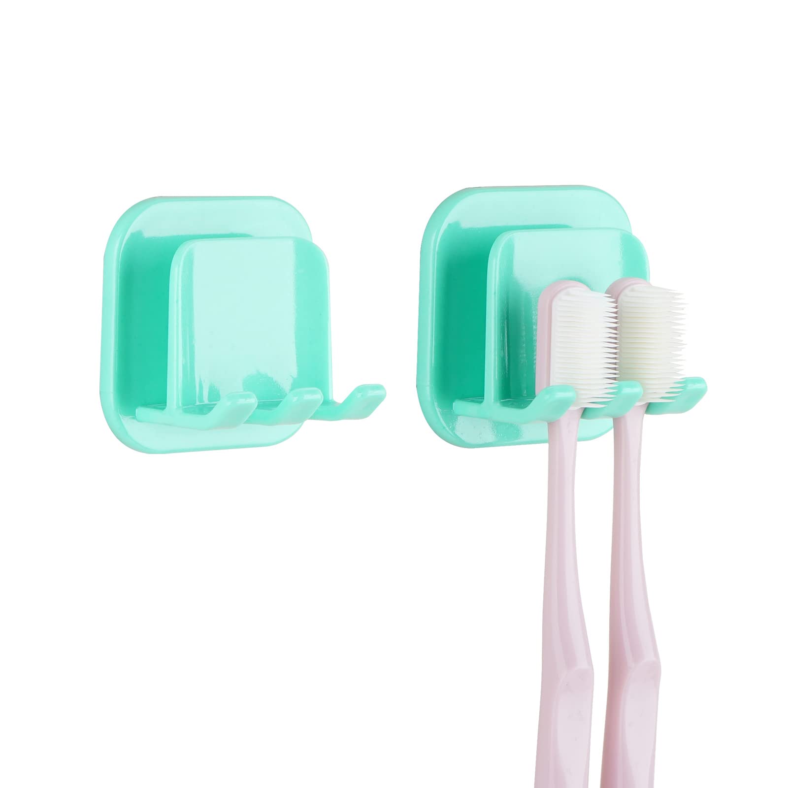 2 PCS Self-Adhesive Toothbrush Holders Wall Mounted, Water Proof Toothbrush Hook, 2 in 1 with Toothbrush Hanger and Gargle Cup H