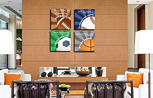 Kailefu-Colorful Sports Inspirational Quotes Framed Canvas Wall Art -Motivational Basketball Baseball Soccer Football Quotes Spo
