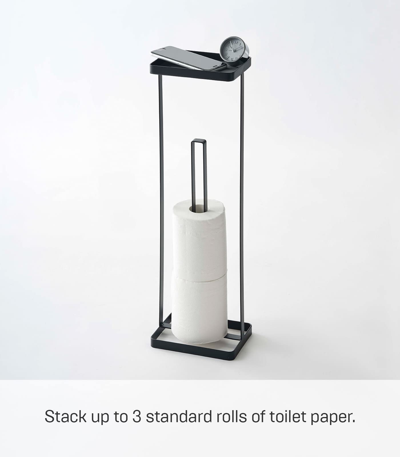 Yamazaki Home Roll Stand With Tray | Steel | Toilet Paper Stocker, One Size, Black