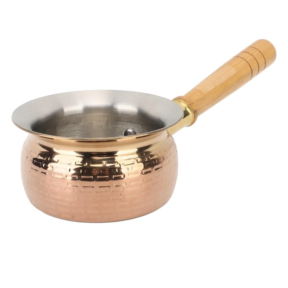 Butter Warmer Pan, 304 Stainless Steel Mini Saucepan with Wooden Handle, Rose Gold, for Milk, Coffee and Sauces