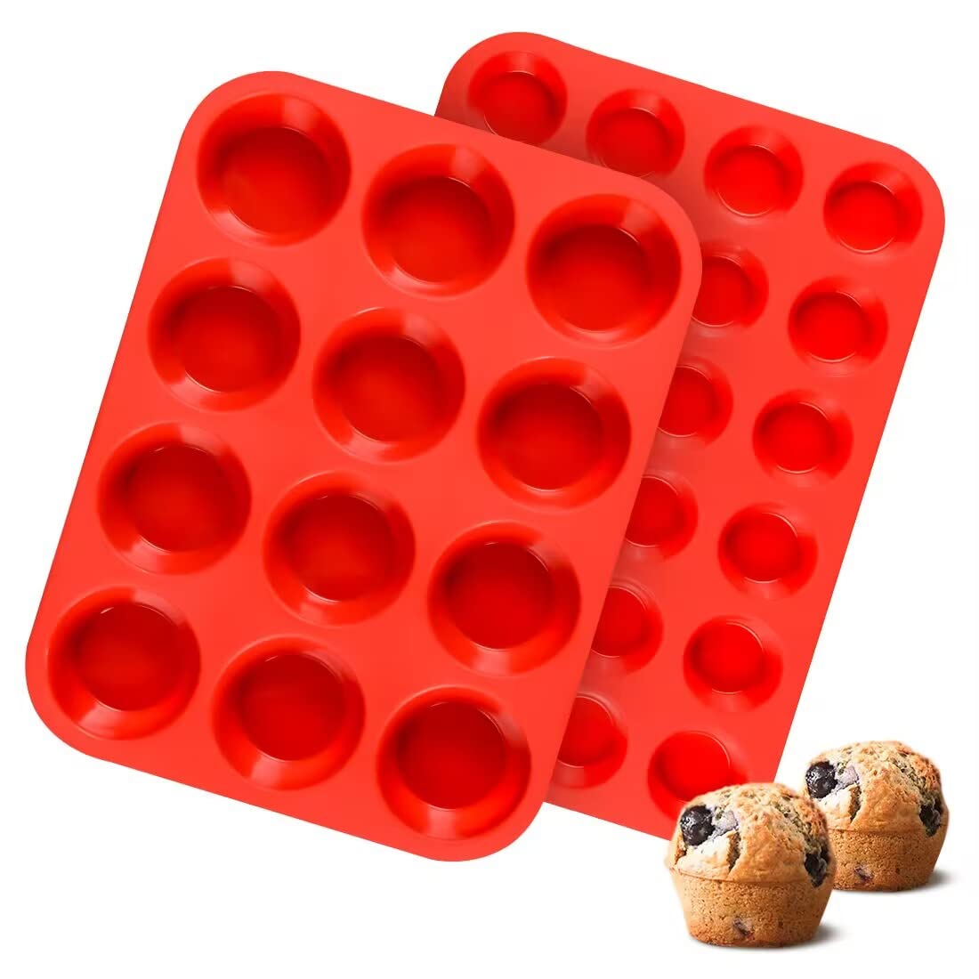 Caketime Silicone Muffin Pan, Mini Muffin Pan, Regular 12 Cups And Mini 24 Cups Muffin Pan Set Of 2 For Baking Egg Bites