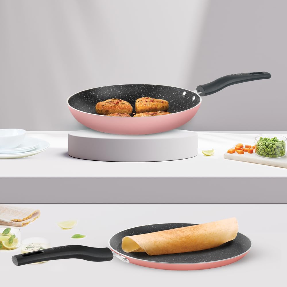 Borosil Festive Glory Non-Stick Set Of 2 Tawa (25 Cm) And Fry Pan (24 Cm), Gas Stove & Induction Compatible, Metal Spoon Friendl