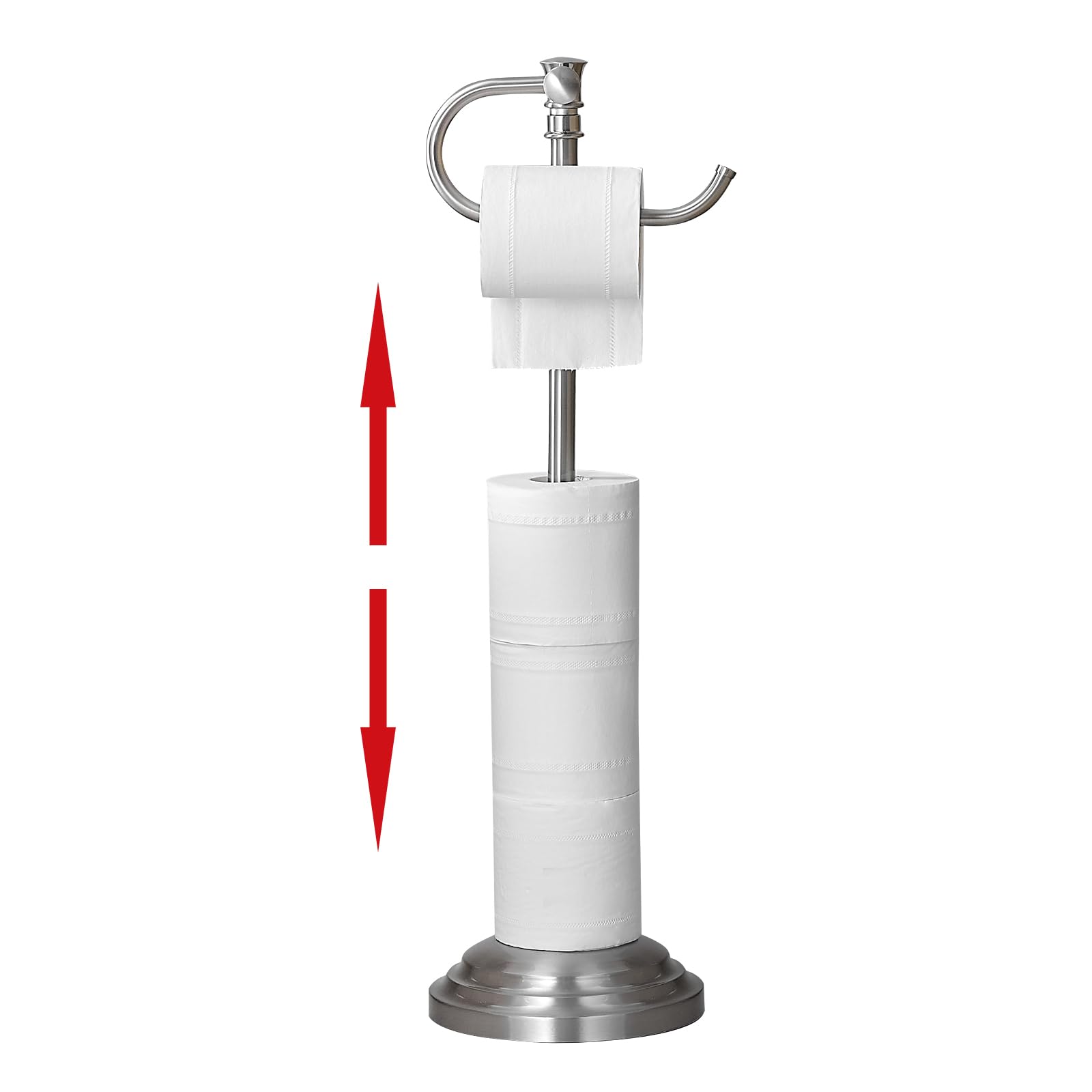 RUMOSE Toilet Paper Holder Stand for Floor, Brushed Nickel Adjustable (12.4 to 22.8) Bathroom Toilet Tissue Holder, Free Standin
