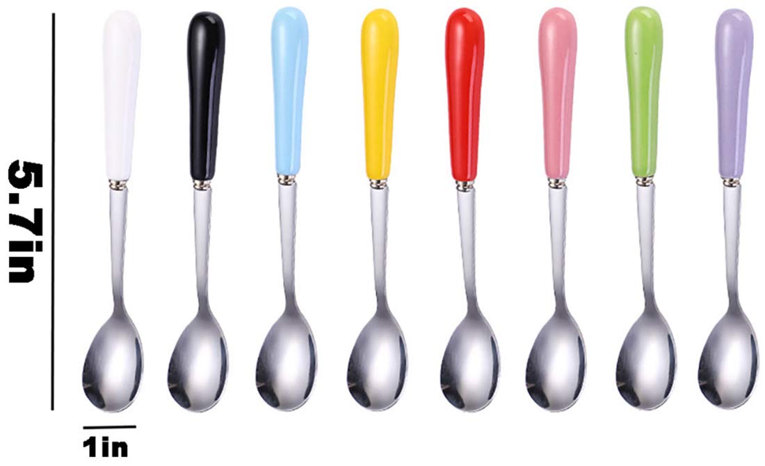 Goeielewe Set Of 8 Dinner Spoons, Stainless Steel Iced Teaspoon With Ceramic Handle Soup Tablespoons Espresso Candy-Colored Coff