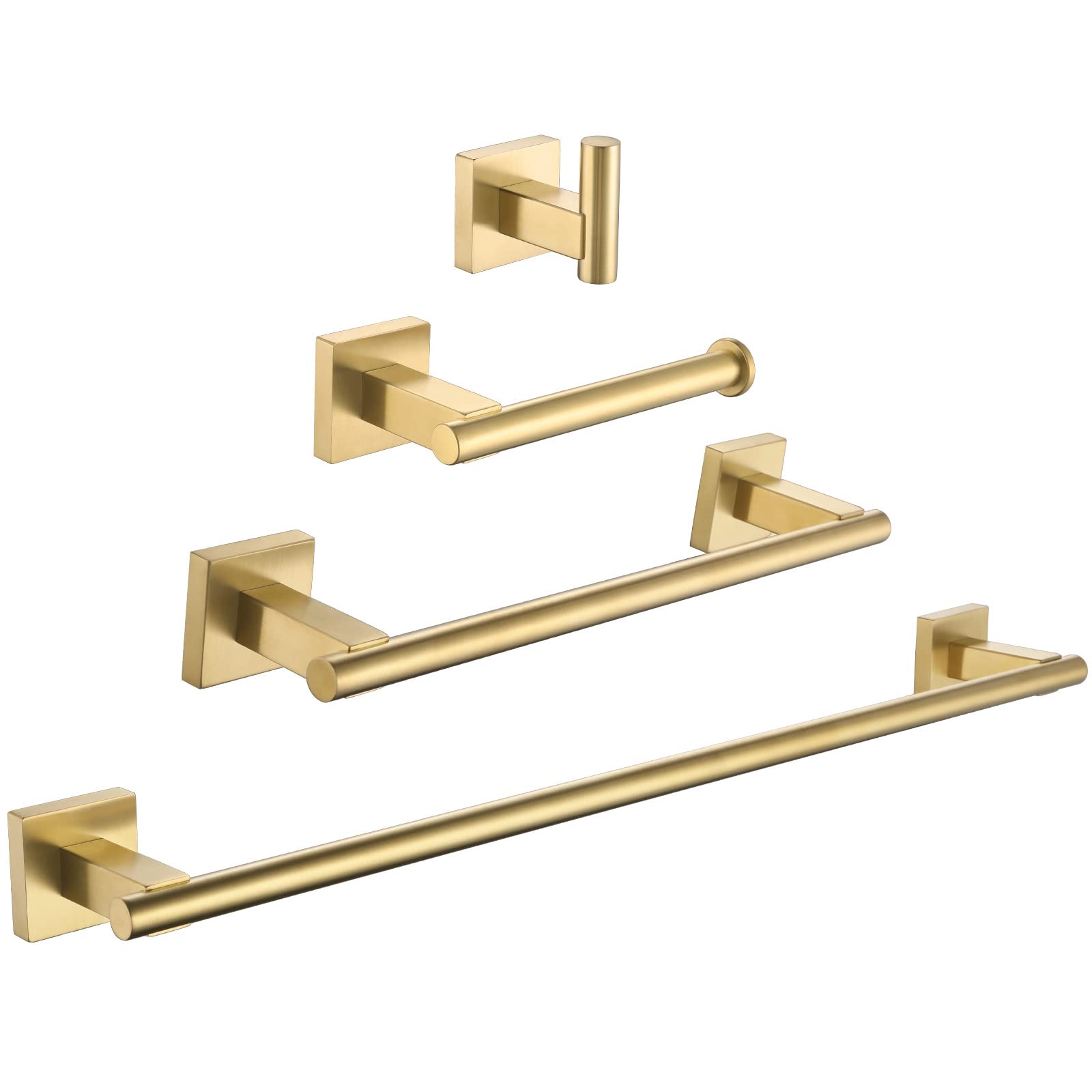 Suyar Brushed Gold Bathroom Accessories, 304 Stainless Steel Bathroom Hardware Set 4 Pieces, Include Robe Hook, Toilet Paper Hol