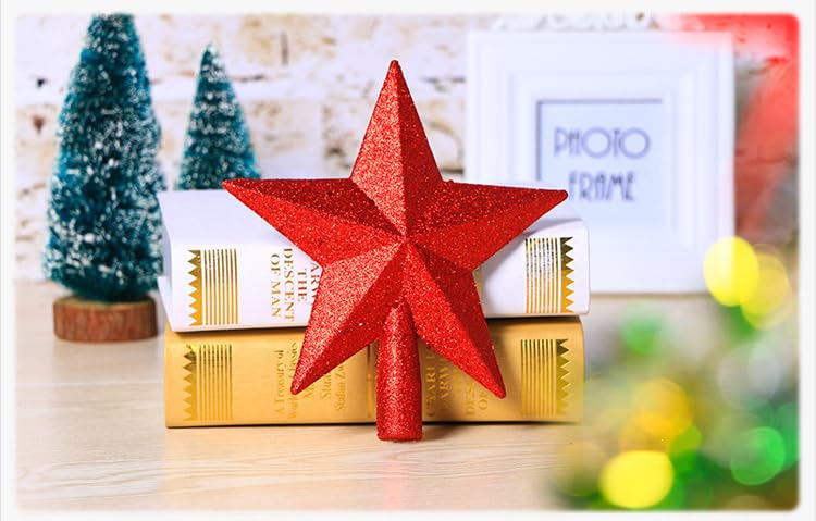 YYCRAFT Glitter Star Tree Topper 8 Inch Christmas Decoration-8,Red