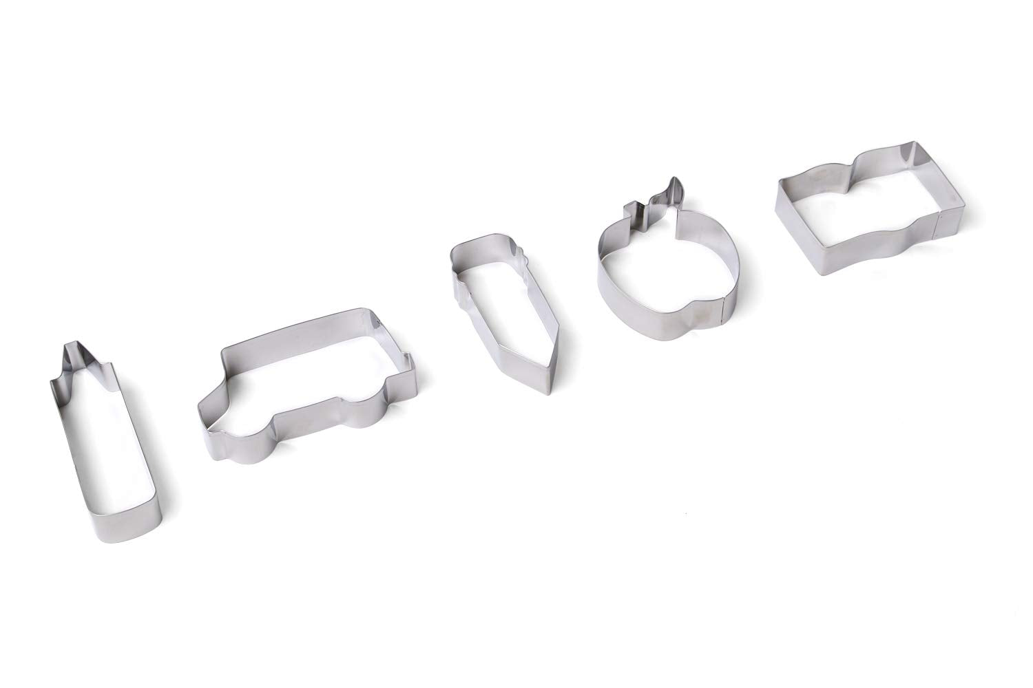 Fox Run Cookie Cutter Set, Back To School Cookie Cutter Set, Pencil, Crayon, Bus, Apple, Book, Medium