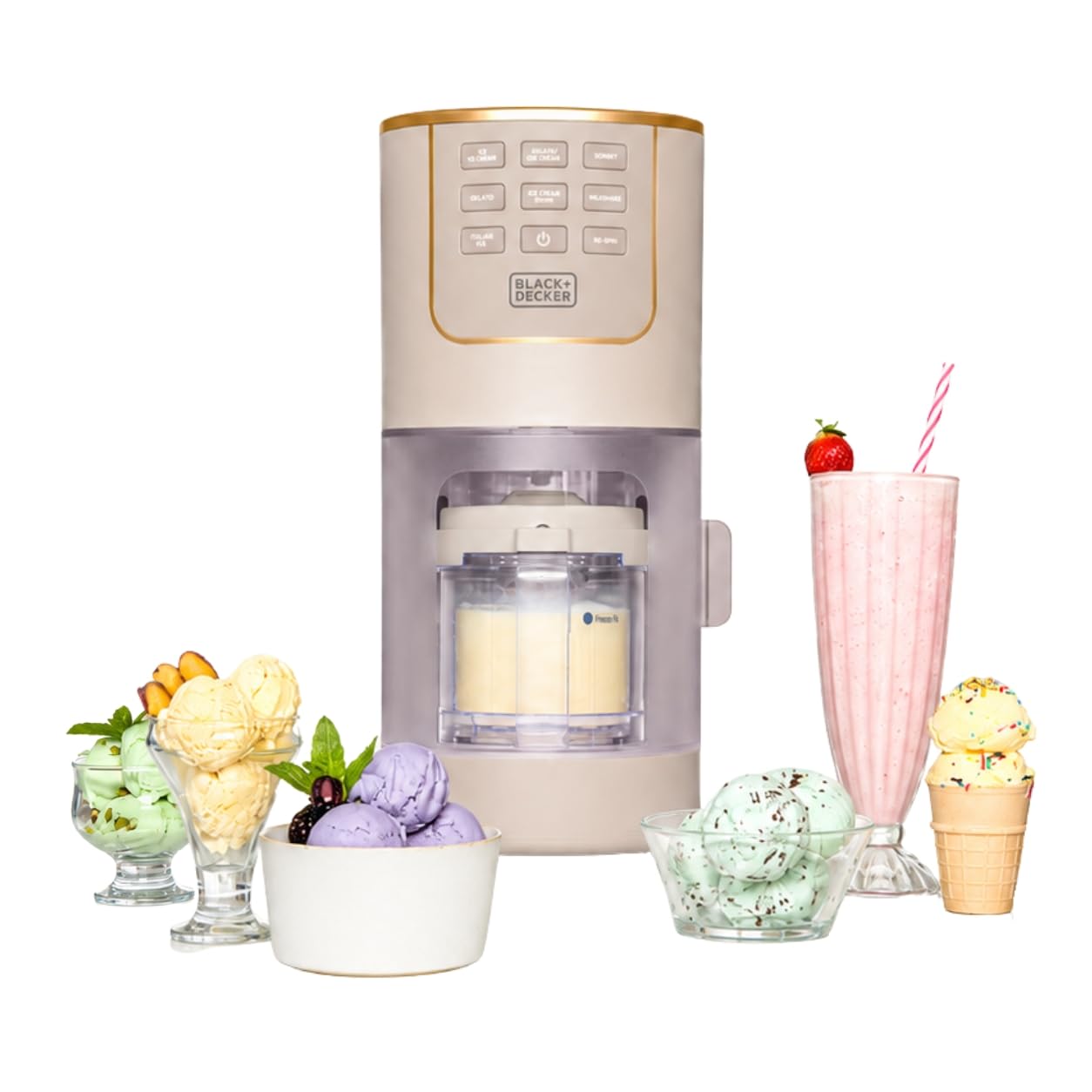BLACK+DECKER Ice Cream Maker for Families & Kids - Make Protein, Keto & Dairy-Free Ice Cream, Gelato & Milkshakes at Home - Easy