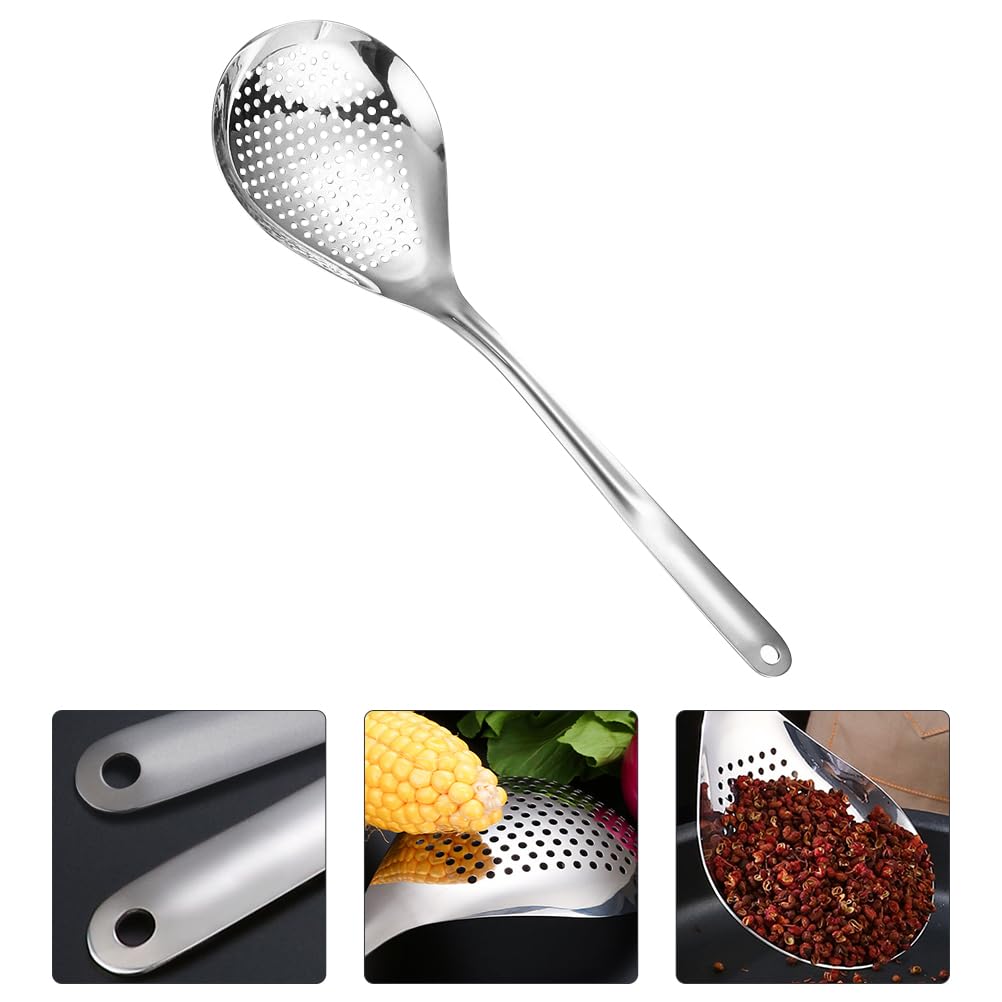 Hemoton Skimmer Spoon Stainless Steel Slotted Spoon Ladle Kitchen Cooking Utensil For Hot Pot Soup Oil Draining Frying