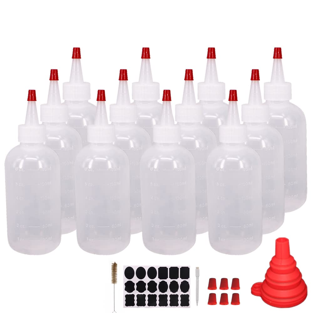 Belinlen 12 Pack 6-Ounce Plastic Squeeze Bottles With 12Pcs Red Tip Caps And Measurement - Good For Crafts, Art, Glue, Multi Pur