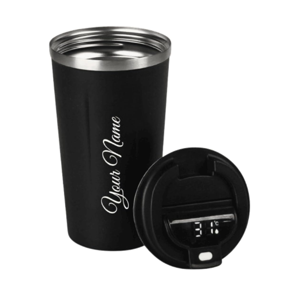 Kendrick Insulated Customized Thermal Coffee Mug, Stainless Steel Travel Mug | Double Wall Vacuum Insulated, Black | 8 Hrs Hot &