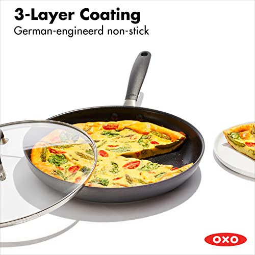 Oxo Good Grips 12'' Frying Pan Skillet With Lid, 3-Layered German Engineered Nonstick Coating, Stainless Steel Handle With Nonsl
