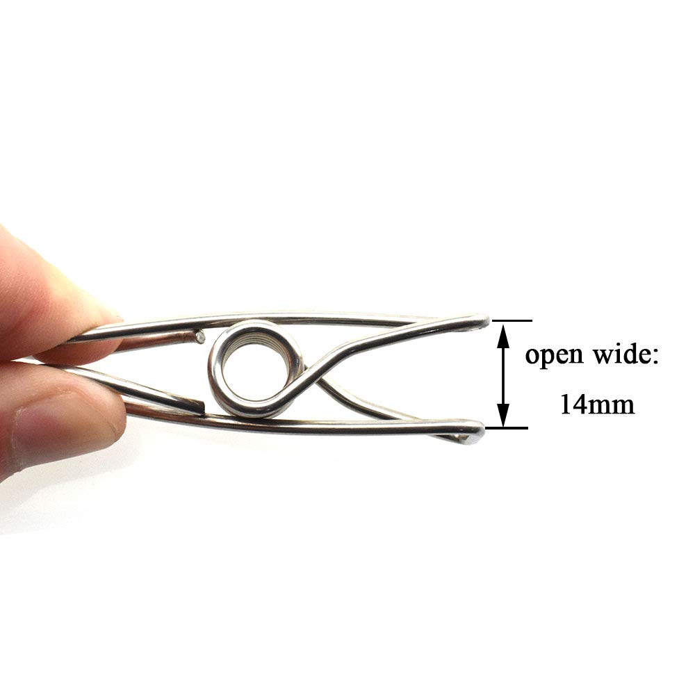 HAHIYO Clothespins Chip Clips All Metal Stainless Steel No Rust Stains Strong Grip in Heavy Wind 2.5 Inches 14 Pack Large Do Not Fall Apart Open Wide for Holding Clothes Snack Bag Clamps