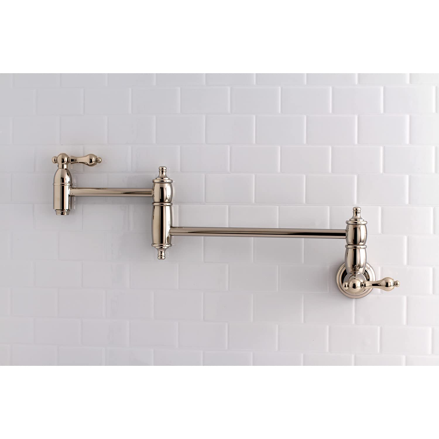 Kingston Brass Ks3106Al Restoration Wall Mount Pot Filler Kitchen Faucet, 13'' Length, Polished Nickel