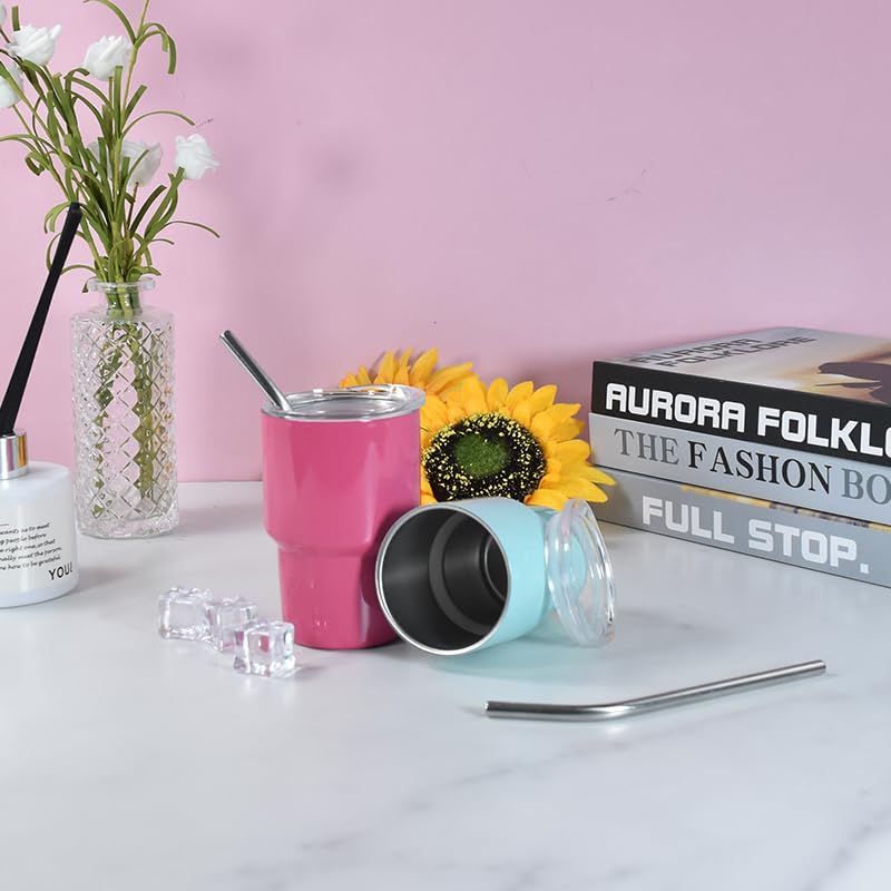 Agh 3 Oz Mini Tumbler Shot Glass With Straw And Lid Colored Stainless Steel Sublimation Tumblers Double Wall Vacuum Insulated Cu