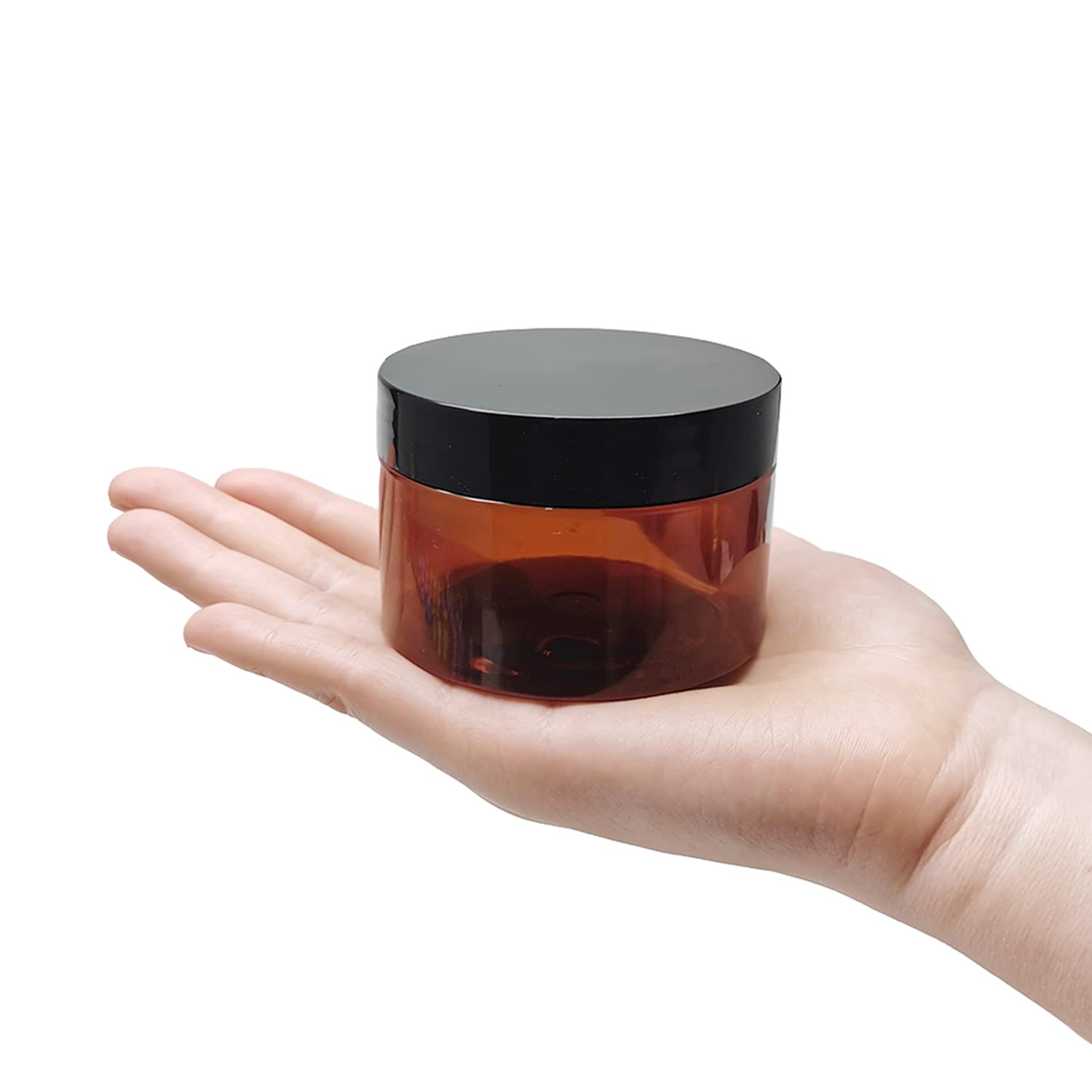 4 Oz Amber Plastic Cosmetic Jars Leak Proof Container With Black Lid For Cream, Lotion, Powder, Ointment, Beauty Products Etc, 1