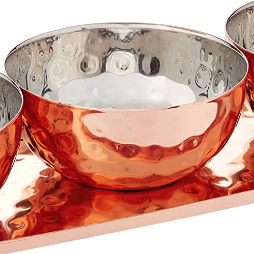 Godinger Hammered Tray With 3 Bowls, Copper