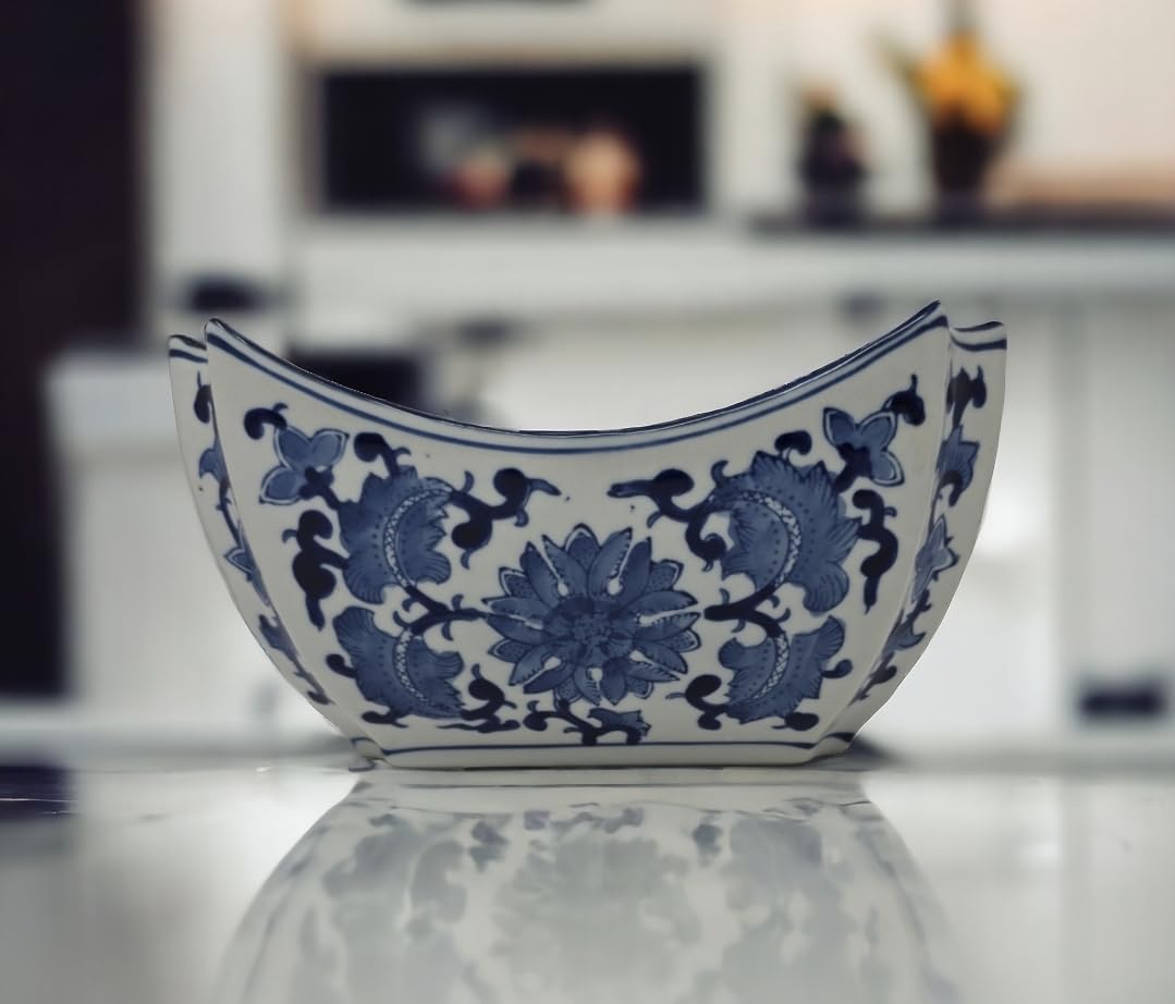 Blue and White Square Octagon Serving Bowls, Salad Bowls, Fruit Bowls Chinoiserie Bowl (9)