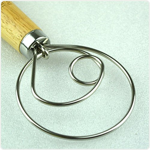 XIAOHONG 2 Pack Danish Dough Whisk - 13.5" Stainless Steel Hand Mixer with Wooden Handle, Yellow