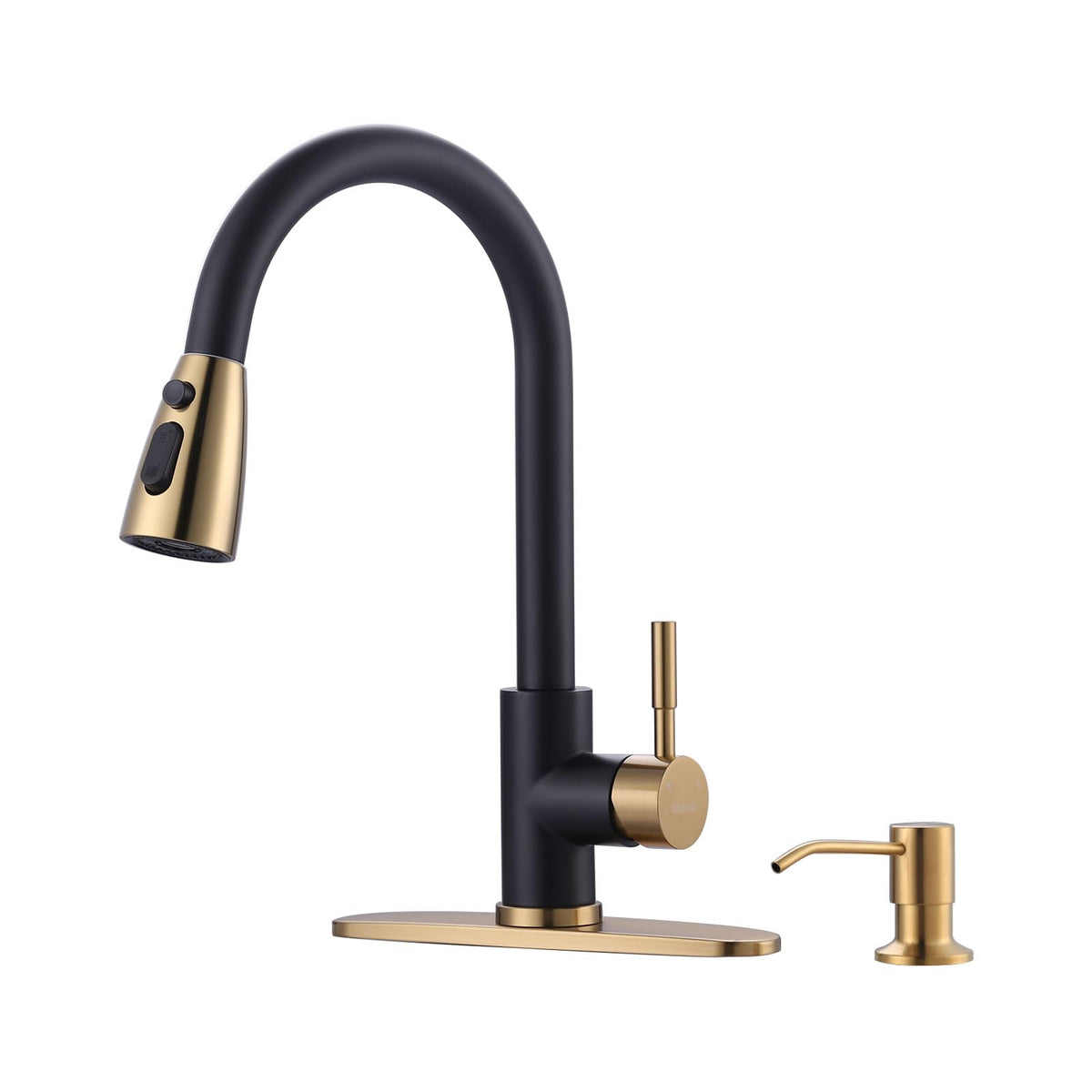 Black And Gold Kitchen Faucet With Soap Dispenser, Wowow Stainless Steel Kitchen Sink Faucet Single Handle High Arc Utility Sink