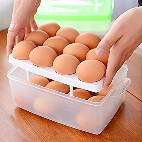 Styleys Double Layer Plastic 32 Grid Egg Storage Box For Refrigerator Kitchen With Lid (Pink_S11063, Square)
