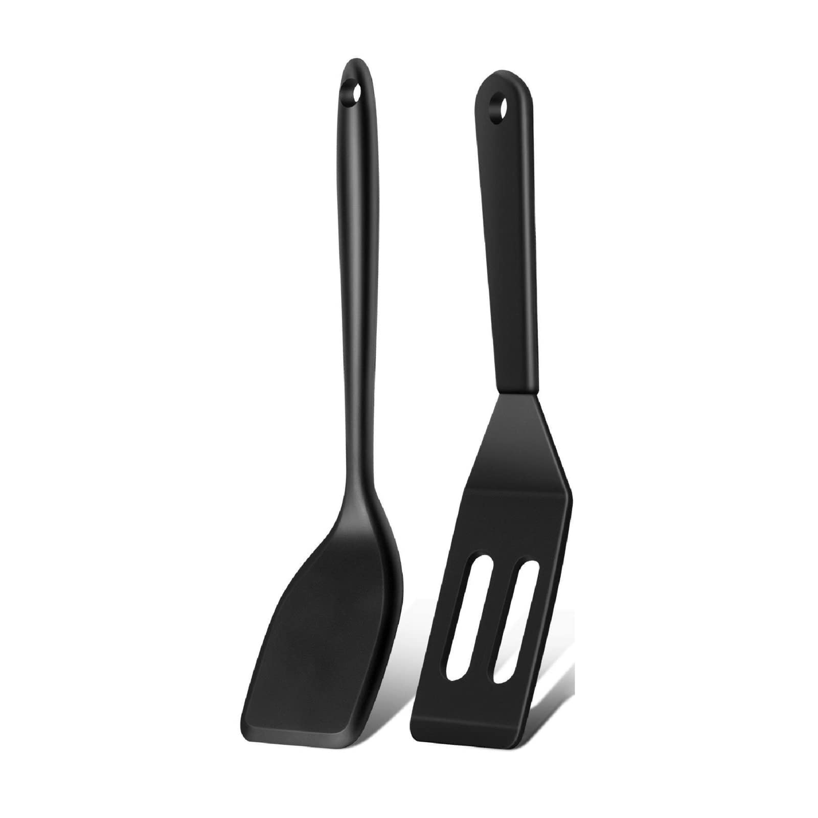 Armrouns Mini Serving Spatula 2Pcs Set, Silicone Serve Turner Heat-Resistant Cookie Slotted Spatula, For Kitchen Cooking. (Black