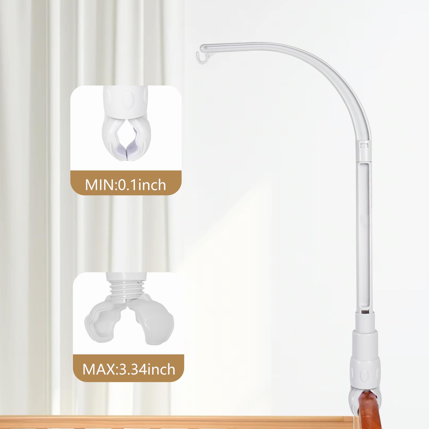 HLEEDUO DIY 23 inches Baby Crib Mobile arm Mobile arm for Crib Nursery Mobile arm Baby Mobile Hanger The Claw Part of The mmobile arm can be Swung up and Down by 30?.