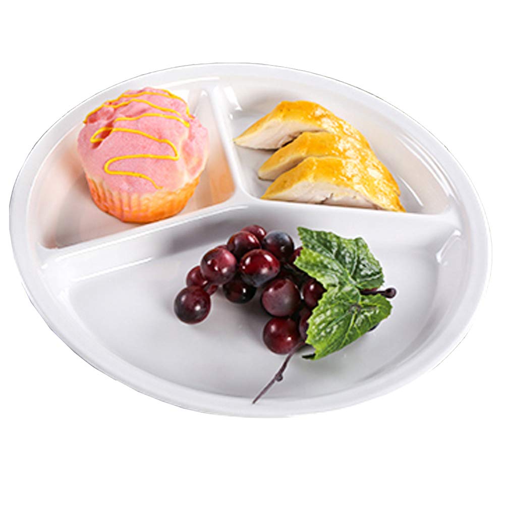 Aiyoo Reusable Dinner Plates 4 Pack 10.25 Inch Plastic White Divided Plates For Adults Camping 3-Compartment Portion Control Pla