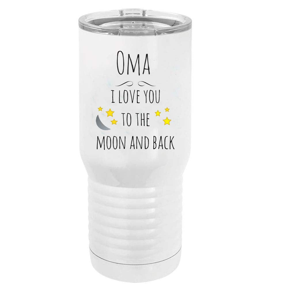 Oma - I Love You To The Moon And Back Stainless Steel Vacuum Double-Walled Insulated 20 Oz Tumbler Travel Coffee Mug With Clear